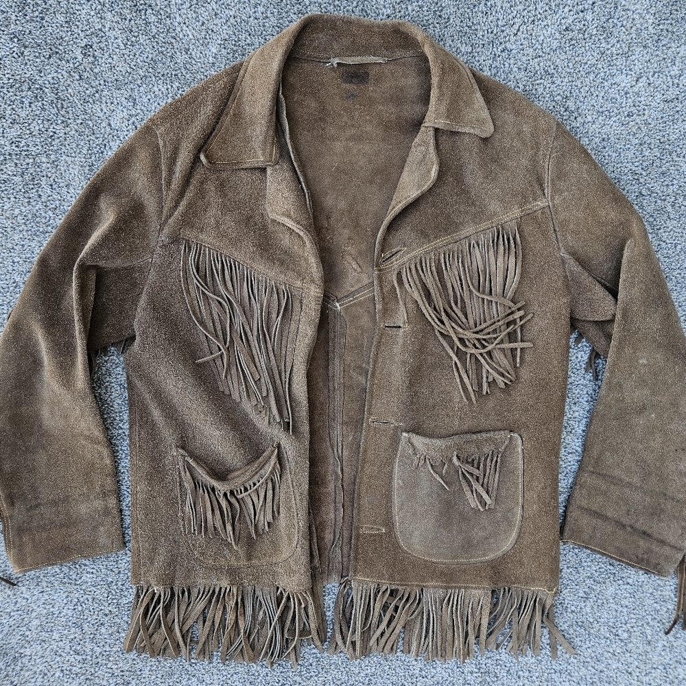 Vintage 1950s 1960s Suede Leather Fringe Western Jacket Brown Cowgirl Size M L - Picture 3 of 17